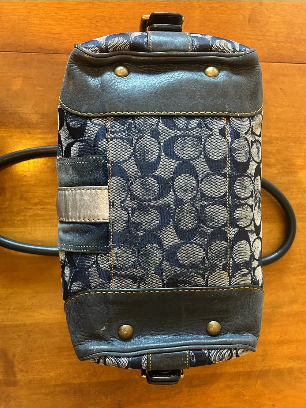 Coach Vintage Y2K Denim Signature Soho Boston Bag Wallet Blue Suede Leather 2186